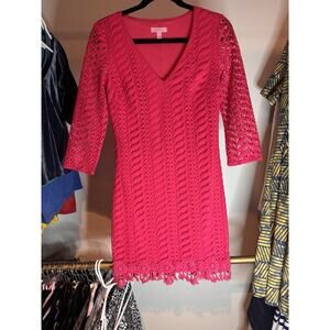 Lilly Pulitzer Dress Womens‎ M Pomegranate Pink Seminole Knit Crochet Tassel